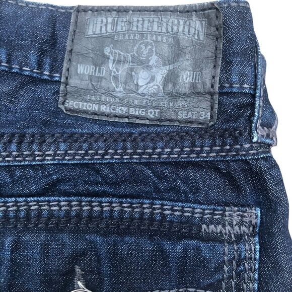TRUE Religion Jean Shorts Size 34 RICKY BIG QT Blue - Picture 4 of 5